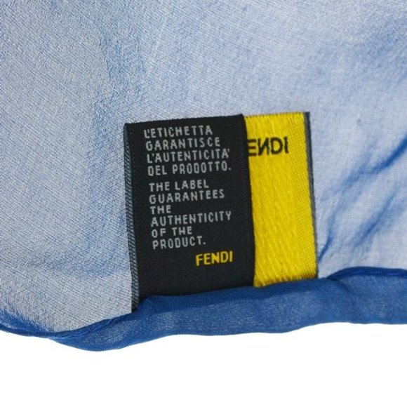 FENDI Cobalt Blue Zucca Print Silk Logo Scarf - Picture 7 of 7